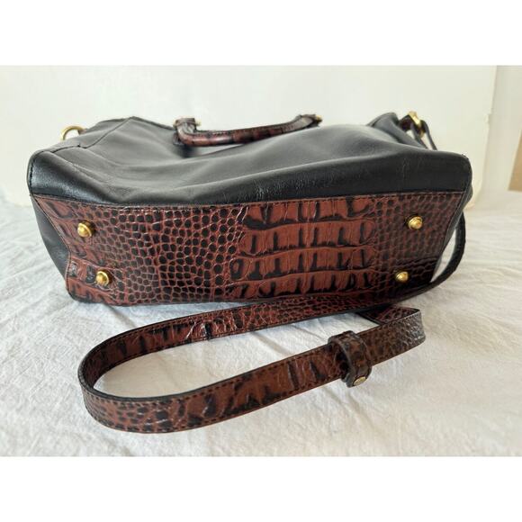 Brahmin Brown Leather Croc Embossed Top Handle Purse Handbag Shoulder Bag - Picture 5 of 9